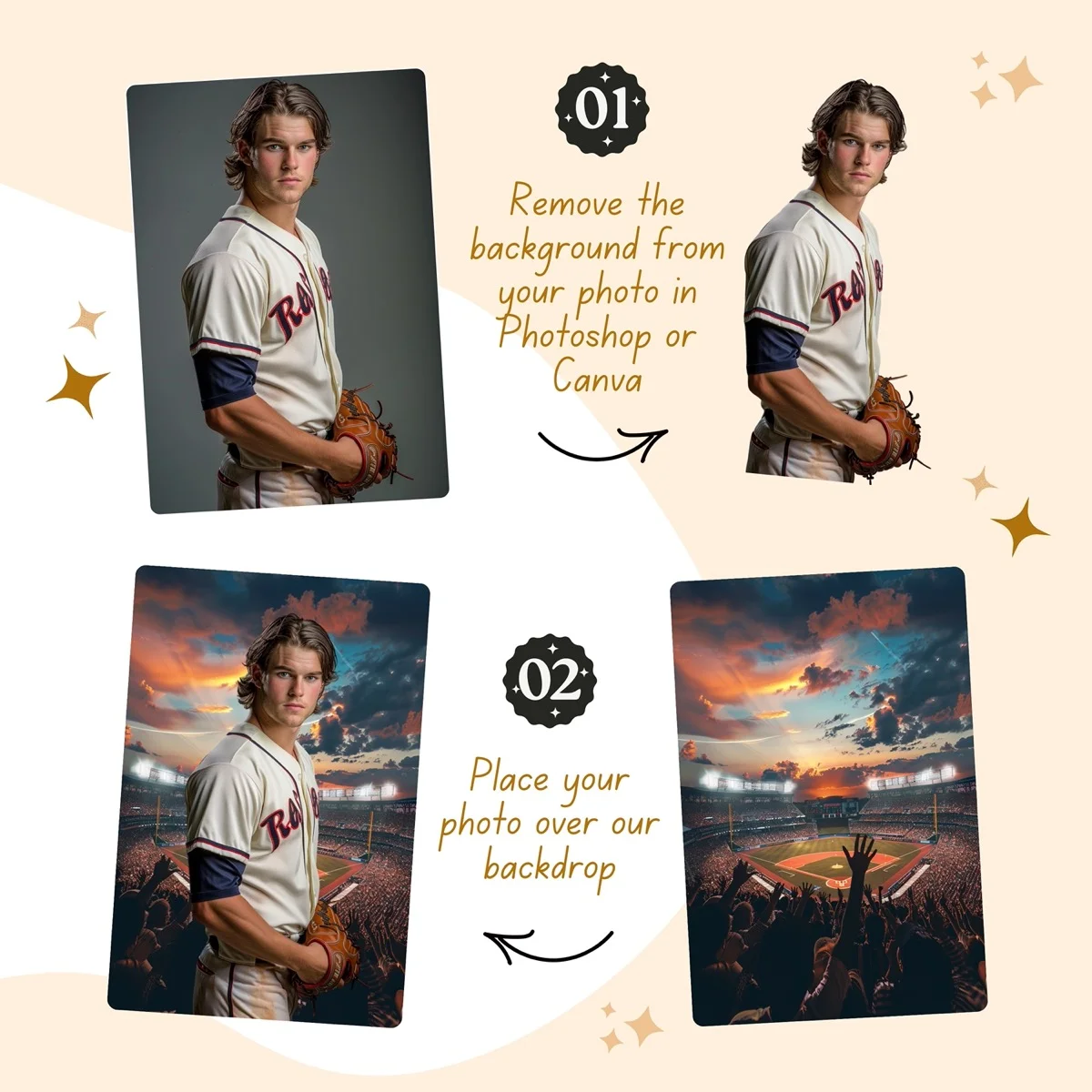 Baseball Backgrounds - Stadium Crowd - before and after photo composite example