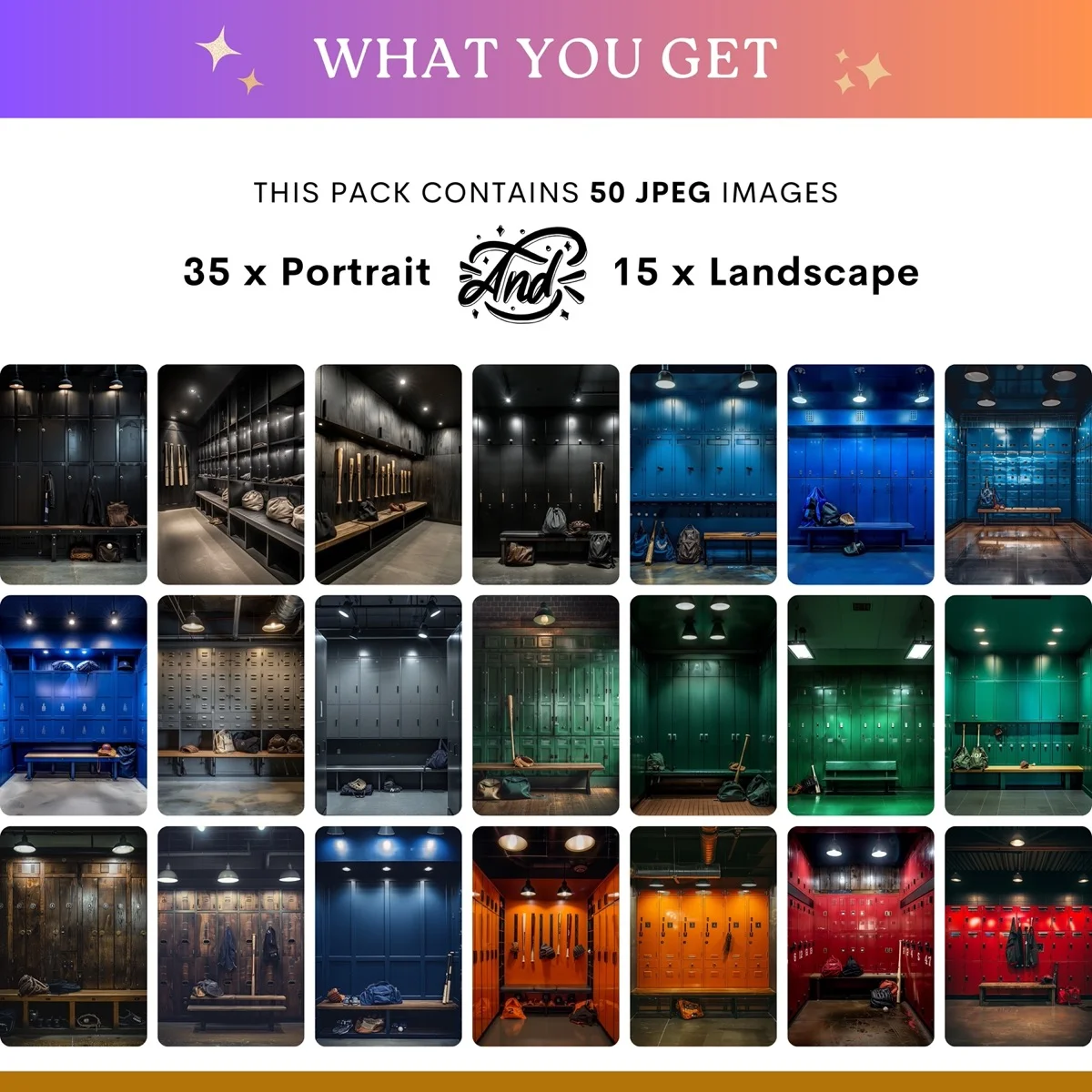 Baseball Backgrounds - Locker Room - what's included: 50 high-resolution backgrounds