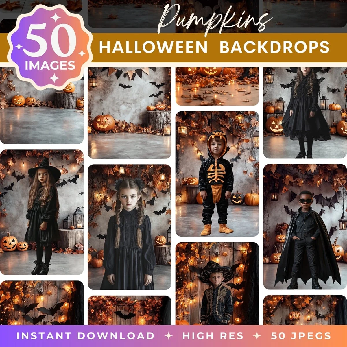 Halloween Backgrounds - Pumpkins - pack overview with sample halloween backgrounds