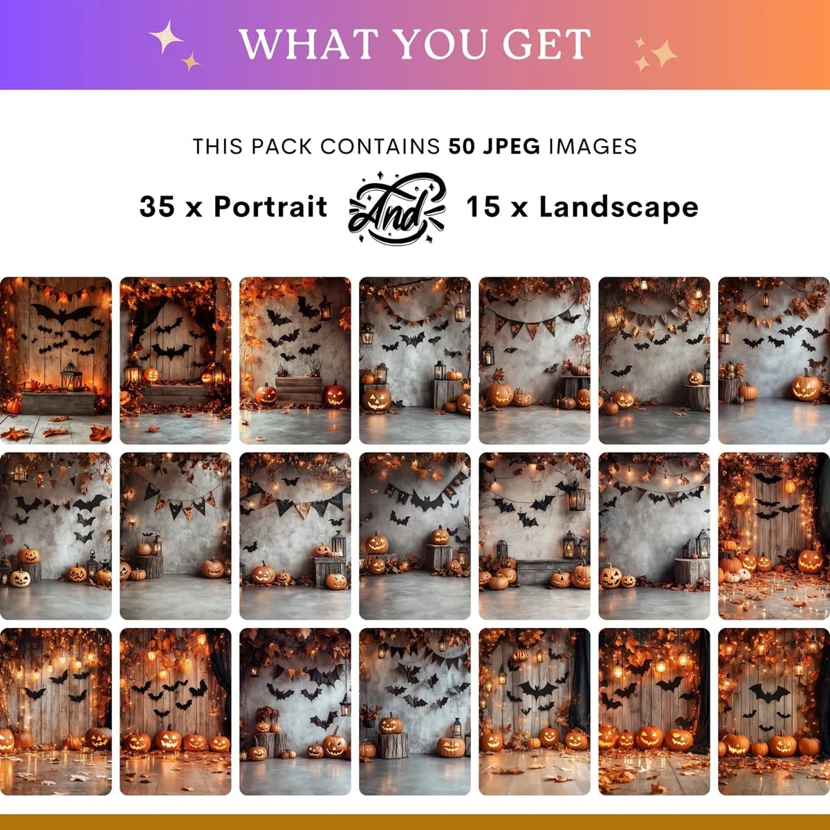 Halloween Backgrounds - Pumpkins - what's included: 50 high-resolution backgrounds