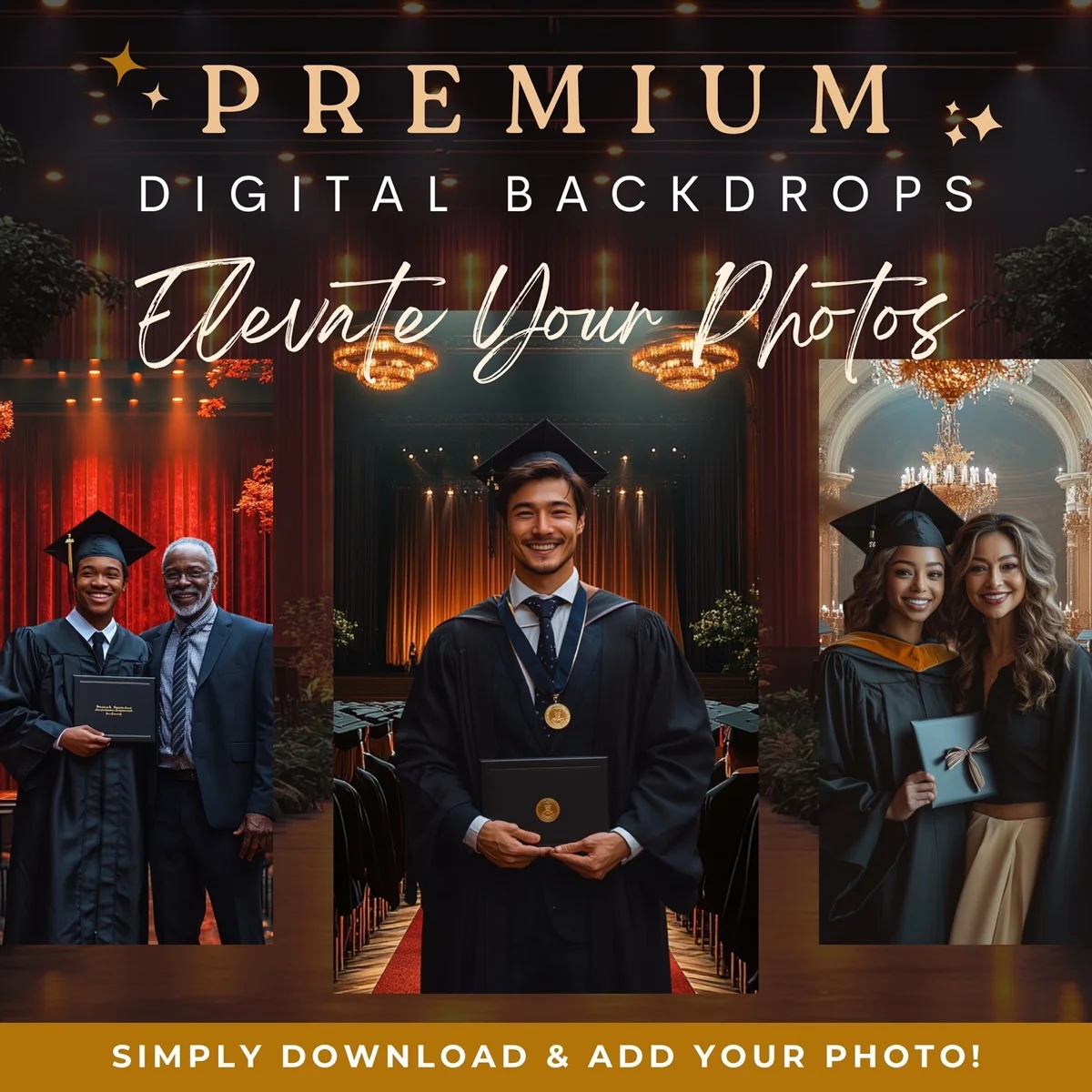 Graduation Backgrounds - Majestic Stage Walk - premium digital backdrop collection preview