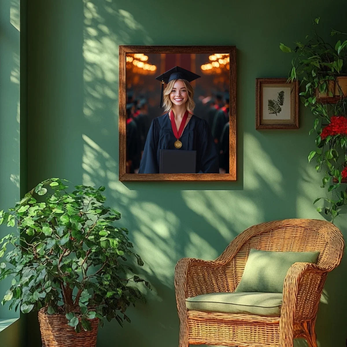 Graduation Backgrounds - Majestic Stage Walk - wall mockup showing backdrop displayed in a real room setting