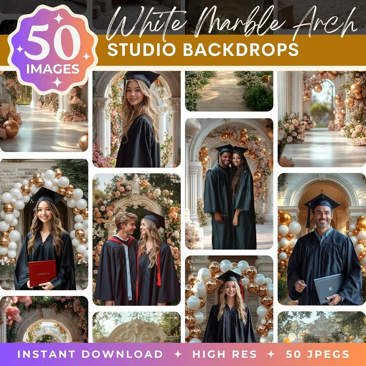 Graduation Backgrounds - White Marble Arch