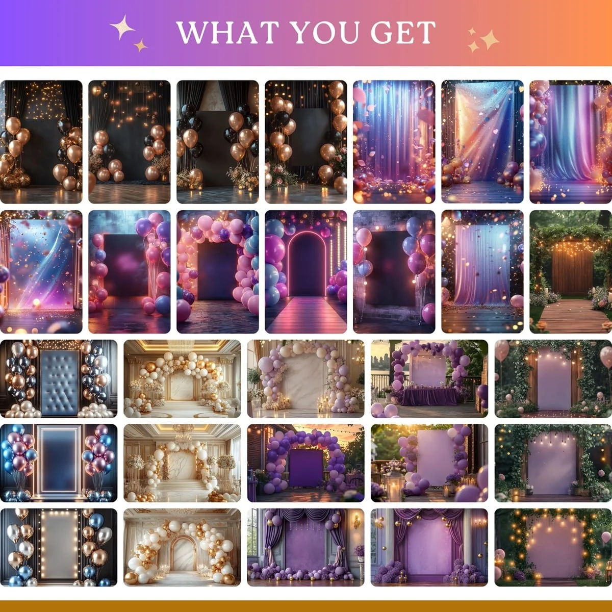 Graduation Backgrounds - Celebration Sets - full collection grid showing portrait and landscape orientations