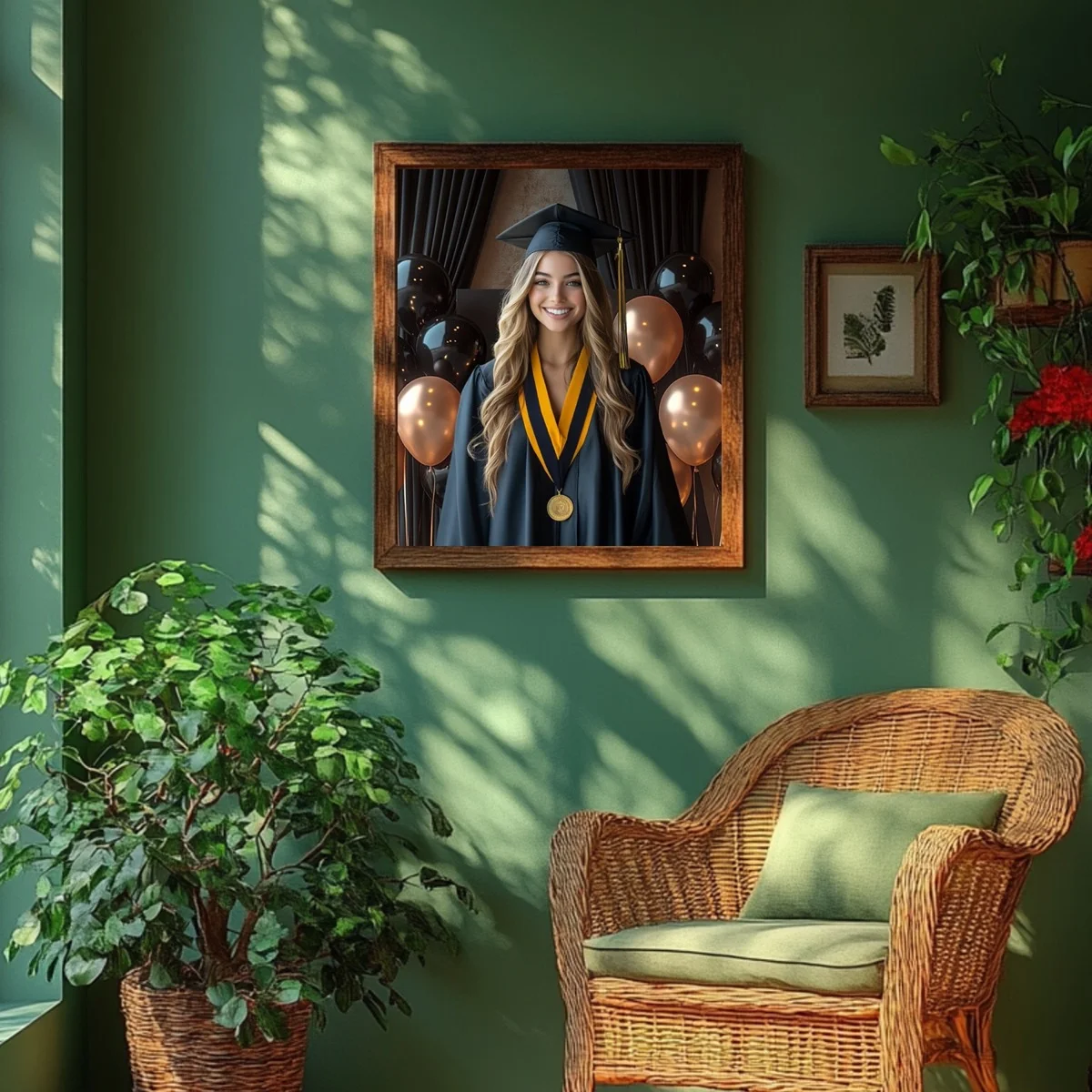 Graduation Backgrounds - Celebration Sets - wall mockup showing backdrop displayed in a real room setting