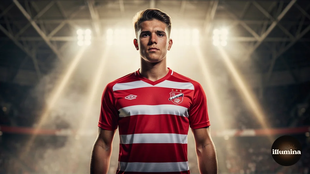 Finished composite portrait of a young athlete in stadium backdrop showing perfect color matching and lighting