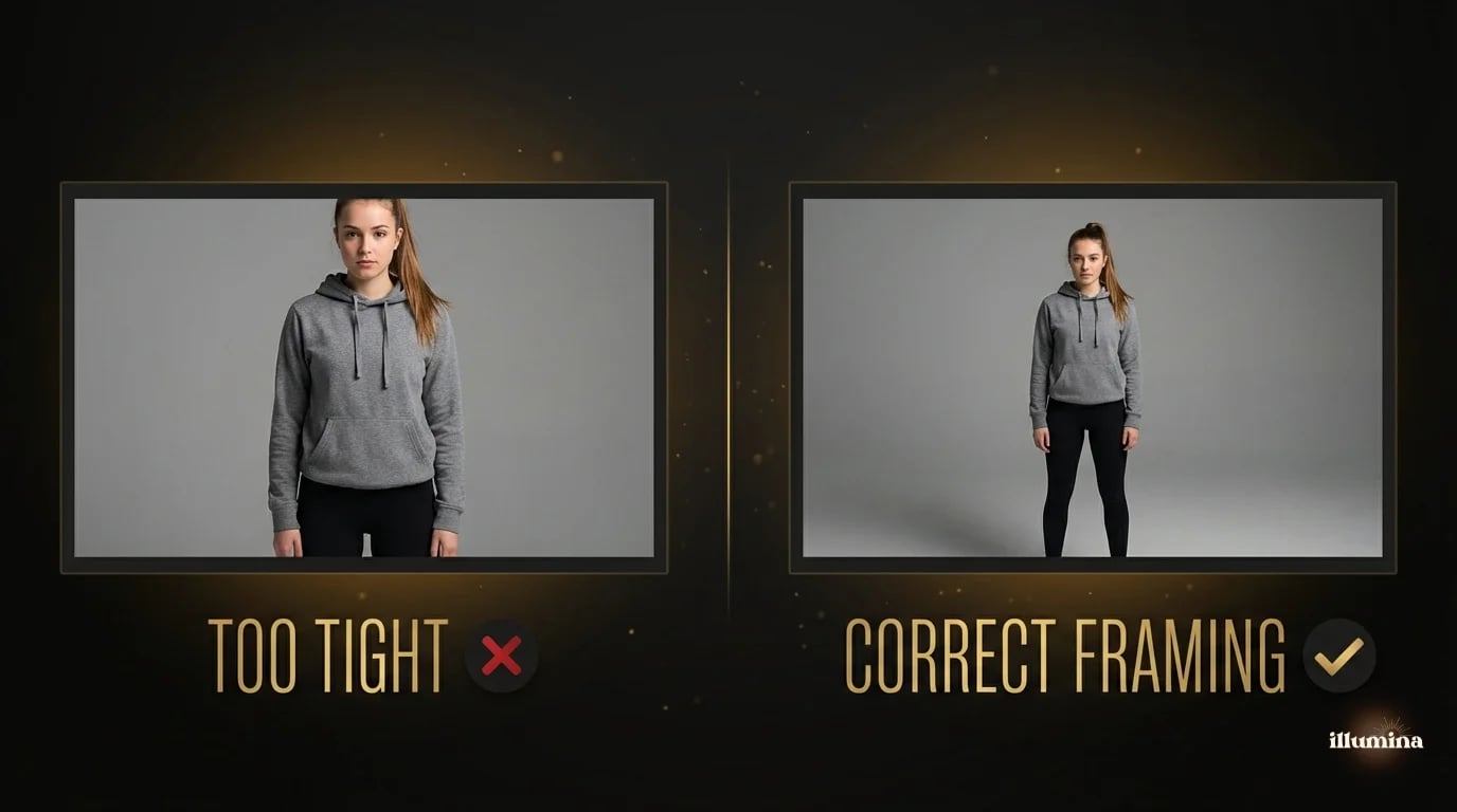 Example of proper composite photography framing showing full body with space around the subject for clean masking