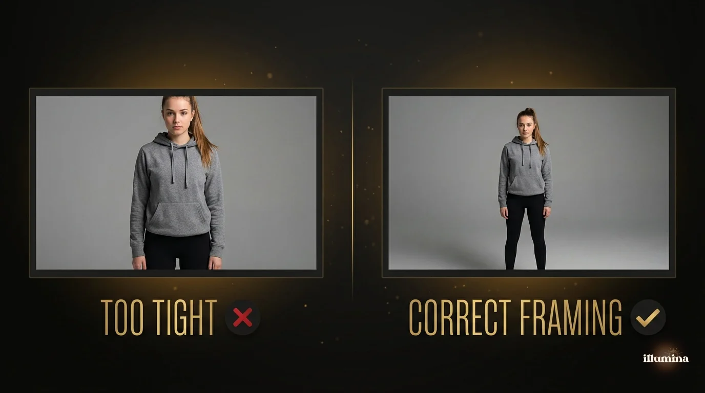 Example of proper composite photography framing showing full body with space around the subject for clean masking