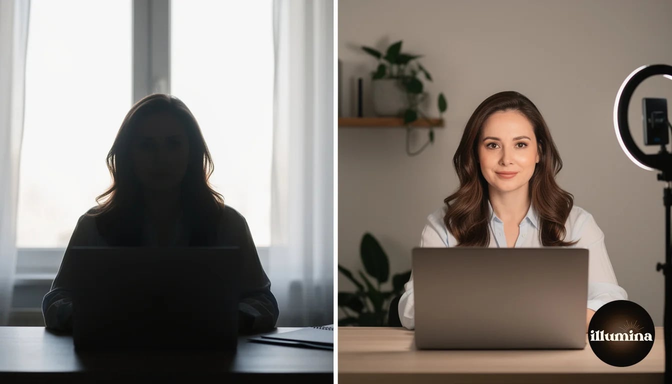 Comparison of poor backlighting versus proper front lighting for video calls