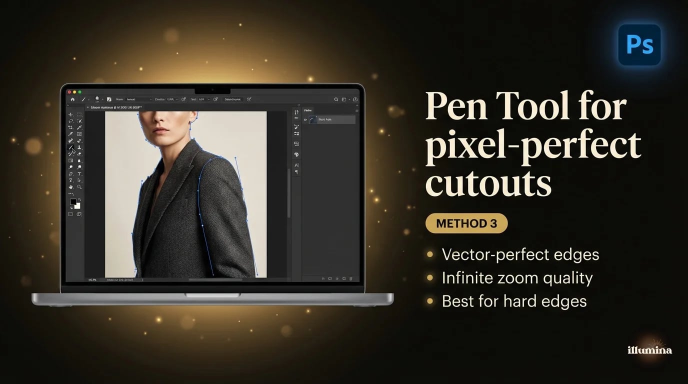 Photoshop Pen Tool tracing a precise path around a portrait for a pixel perfect background removal