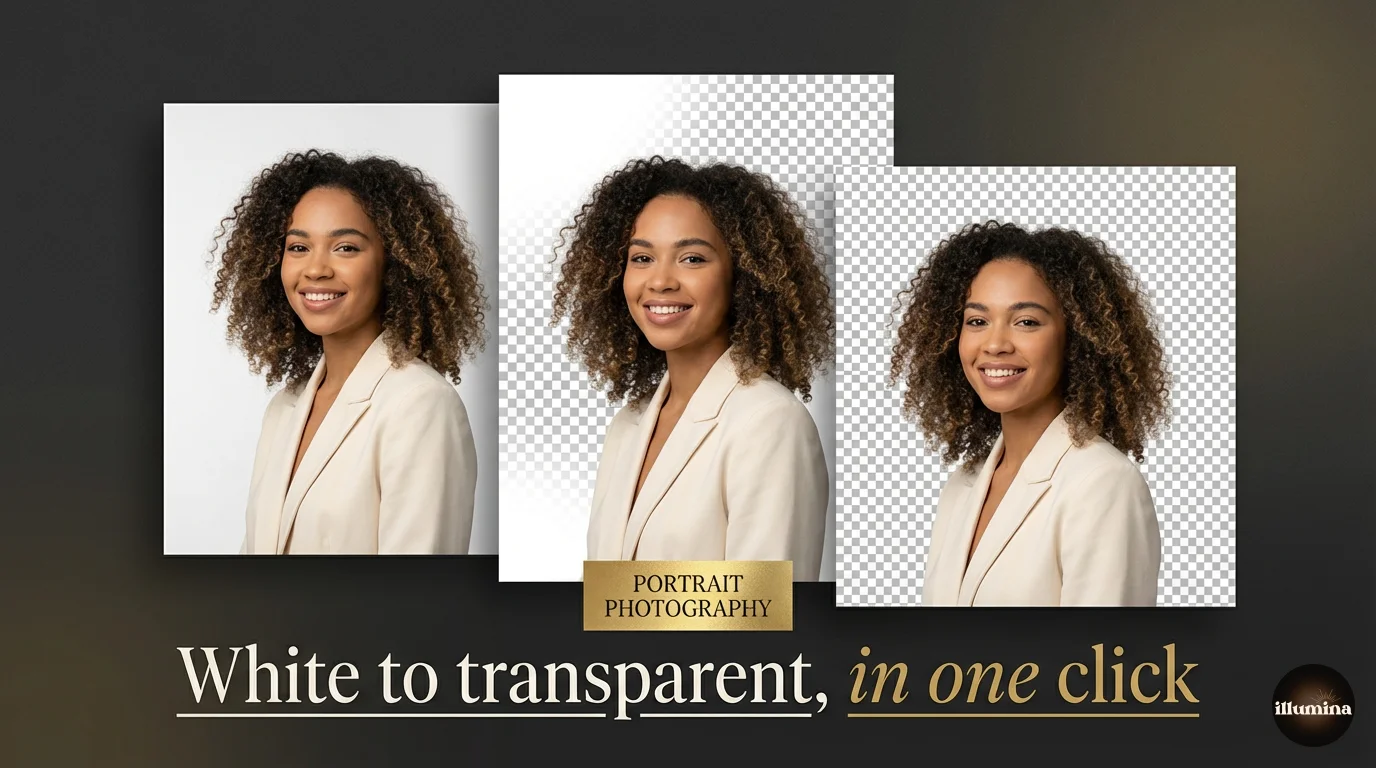 How to remove a white background from a portrait photo, showing transparent PNG result