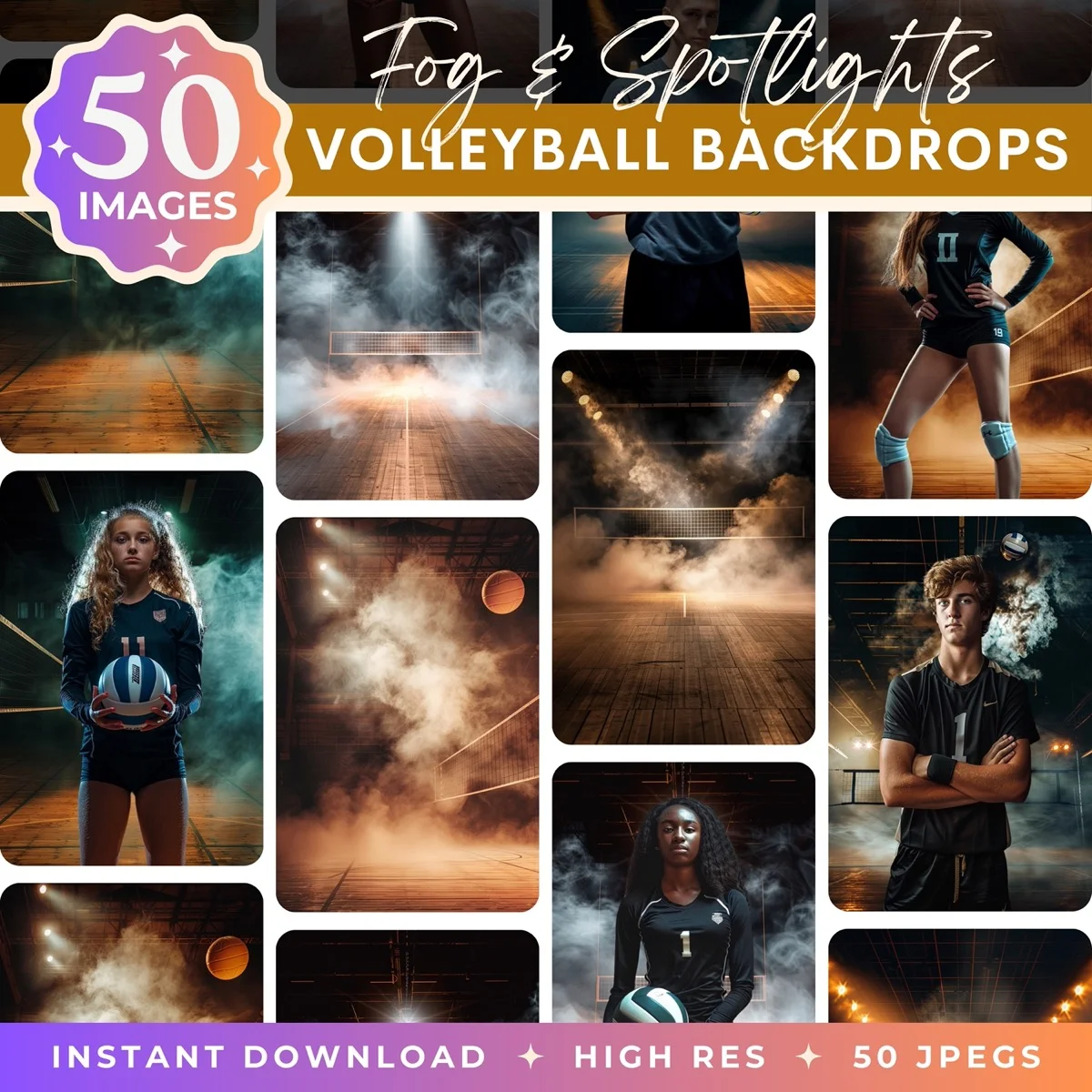 Fog and Spotlights volleyball digital backdrop pack