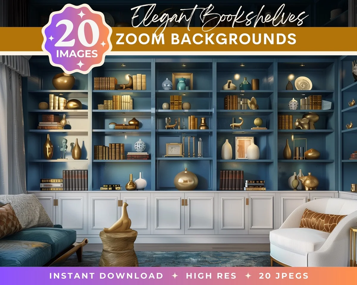 Zoom Elegant Bookshelves digital backdrop pack