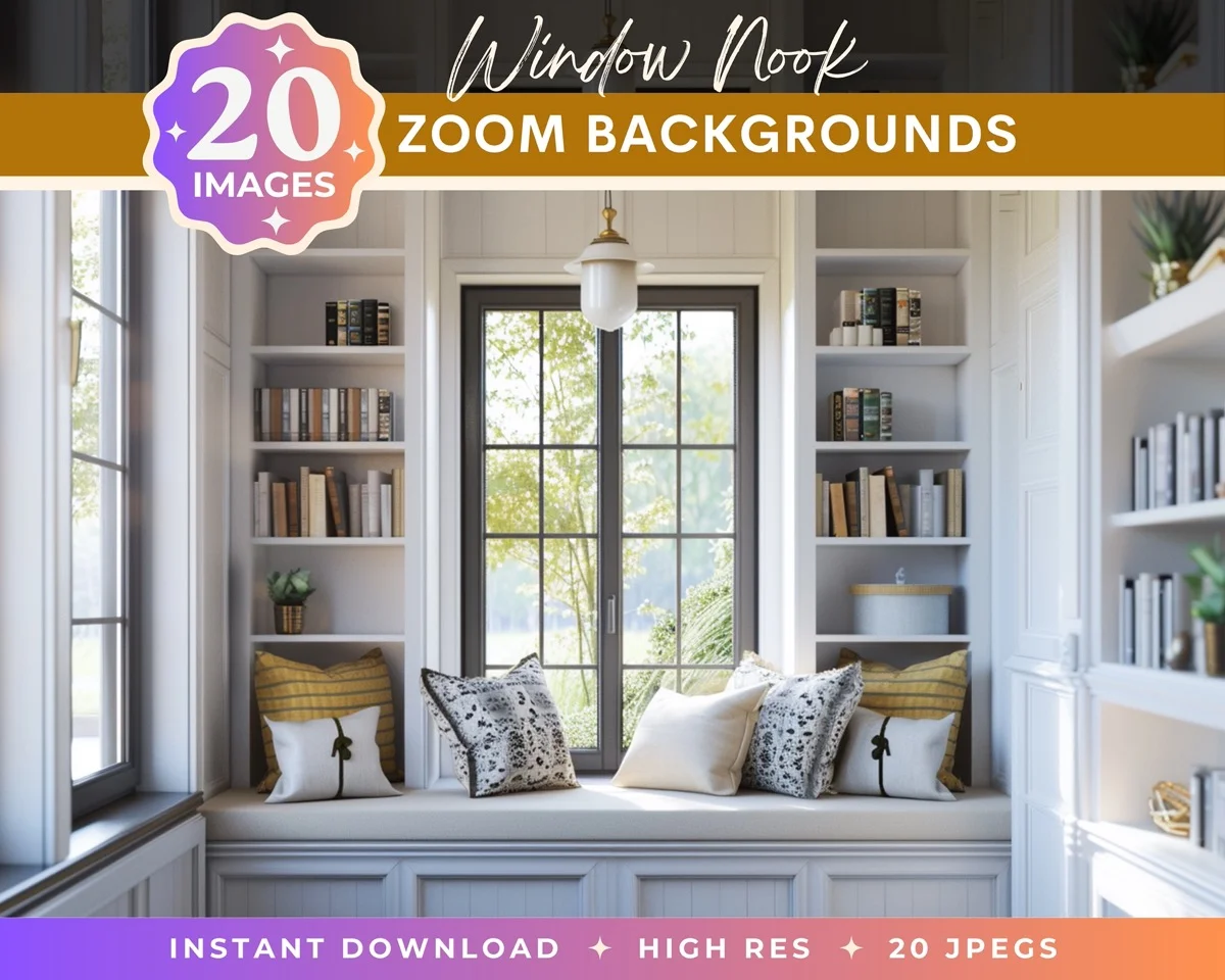Elegant Bookshelves Zoom digital backdrop pack