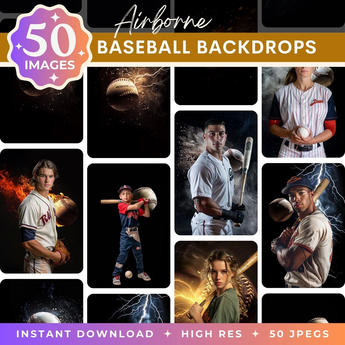 Airborne baseball digital backdrop pack