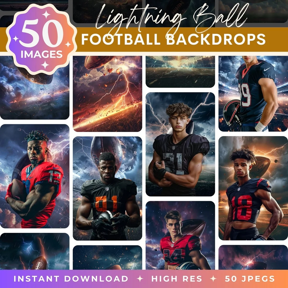 Lightning Ball football digital backdrop pack