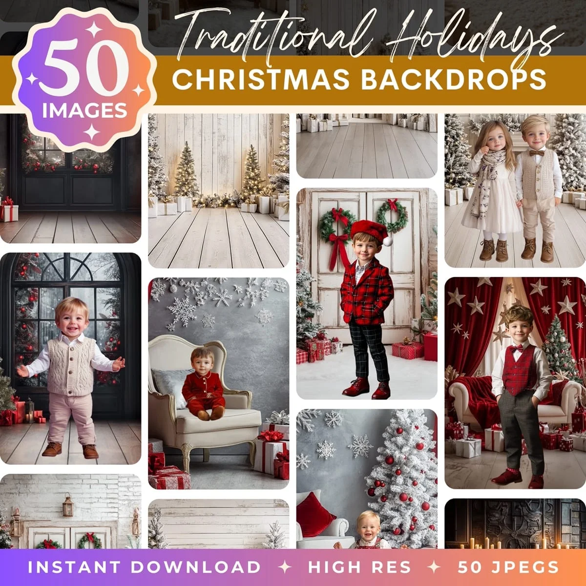 Traditional Holidays digital backdrop pack