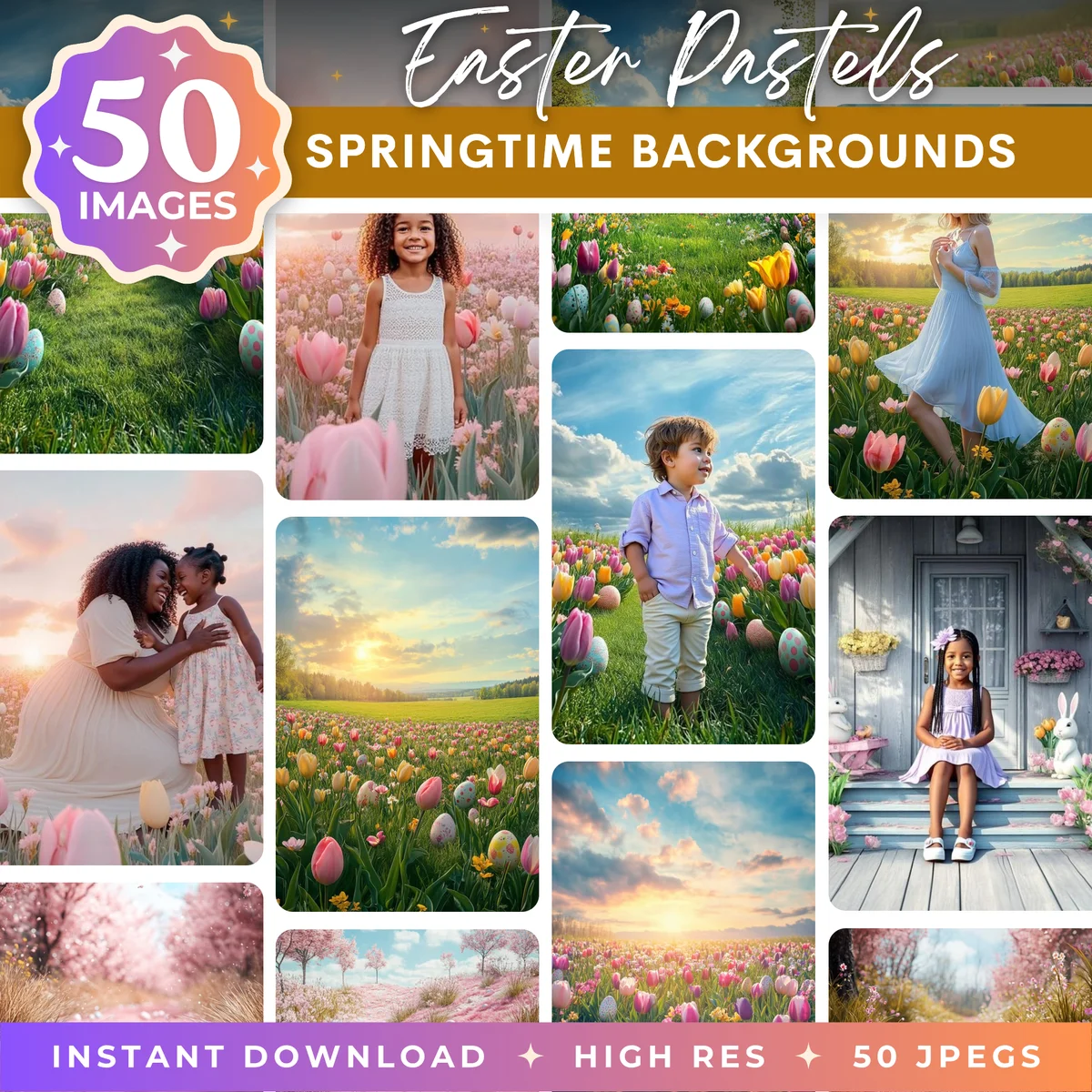 Easter Pastels springtime digital backdrop pack